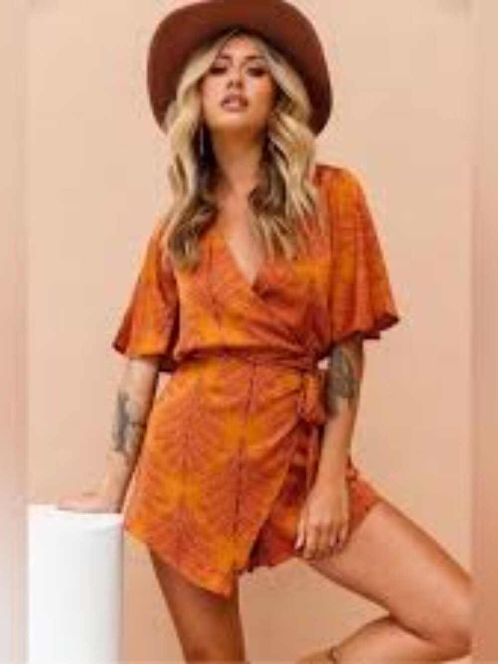 Saints + Secrets NADI Short Sleeve Satin Romper Dress, V-neck Surplice-  Size M